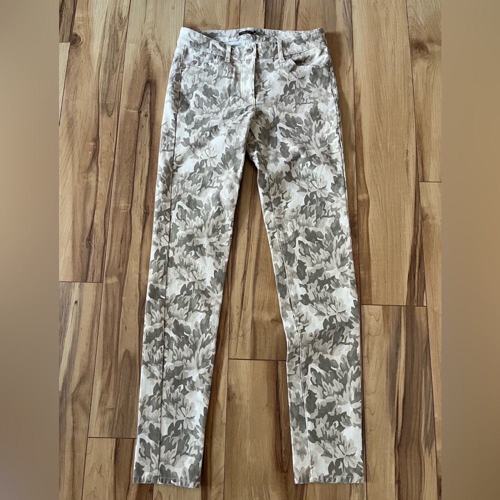 J. McLaughlin Lexi Tan Floral Print Mid Rise Jeans Pants Size 0 Stretch